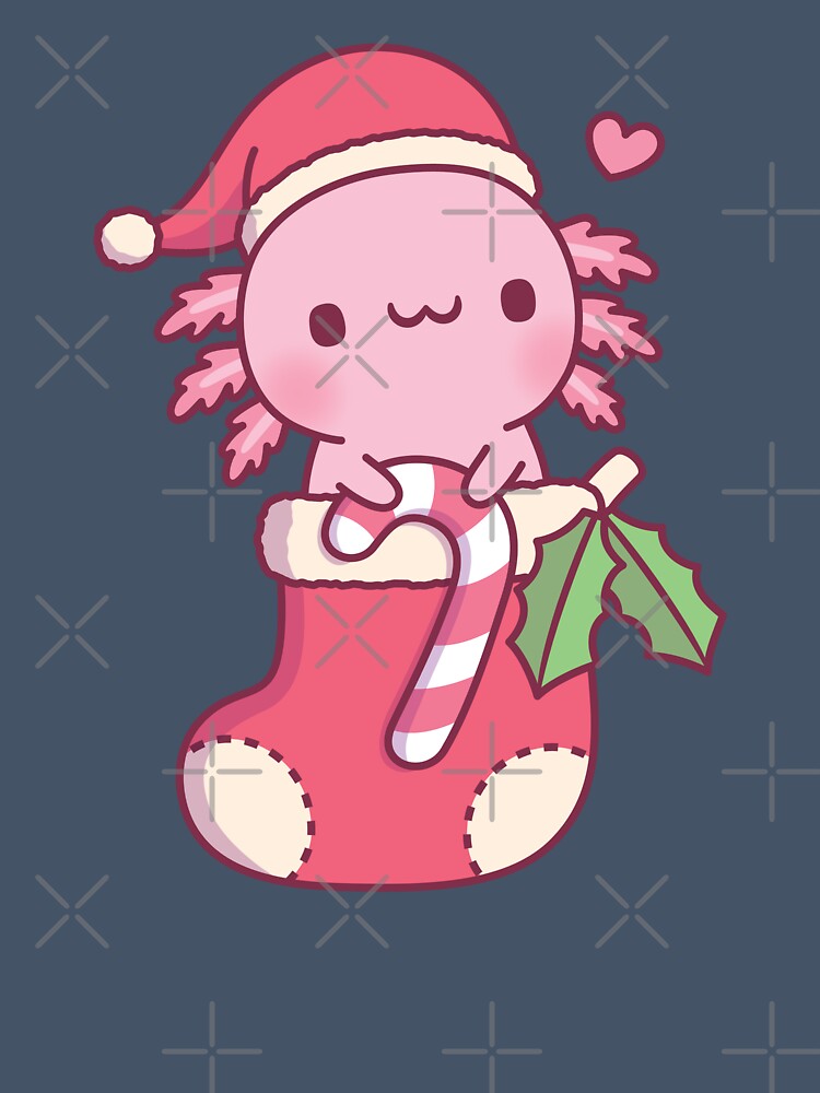 Cute Axolotl Holding Candy Cane In A Christmas Stocking by rustydoodle