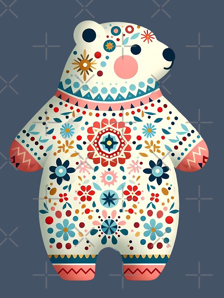 Colorful Winter Holiday Polar Bear - Scandinavian Folk Art by heidiannemorris © by FOLK ART FUSION