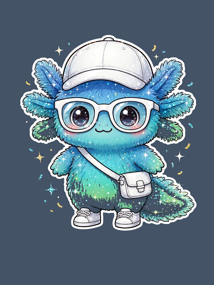Ocean Blue Axolotl - Teal Green Ombre Kawaii Fashion Axolotl with Sunglasses by PrettyCrypt