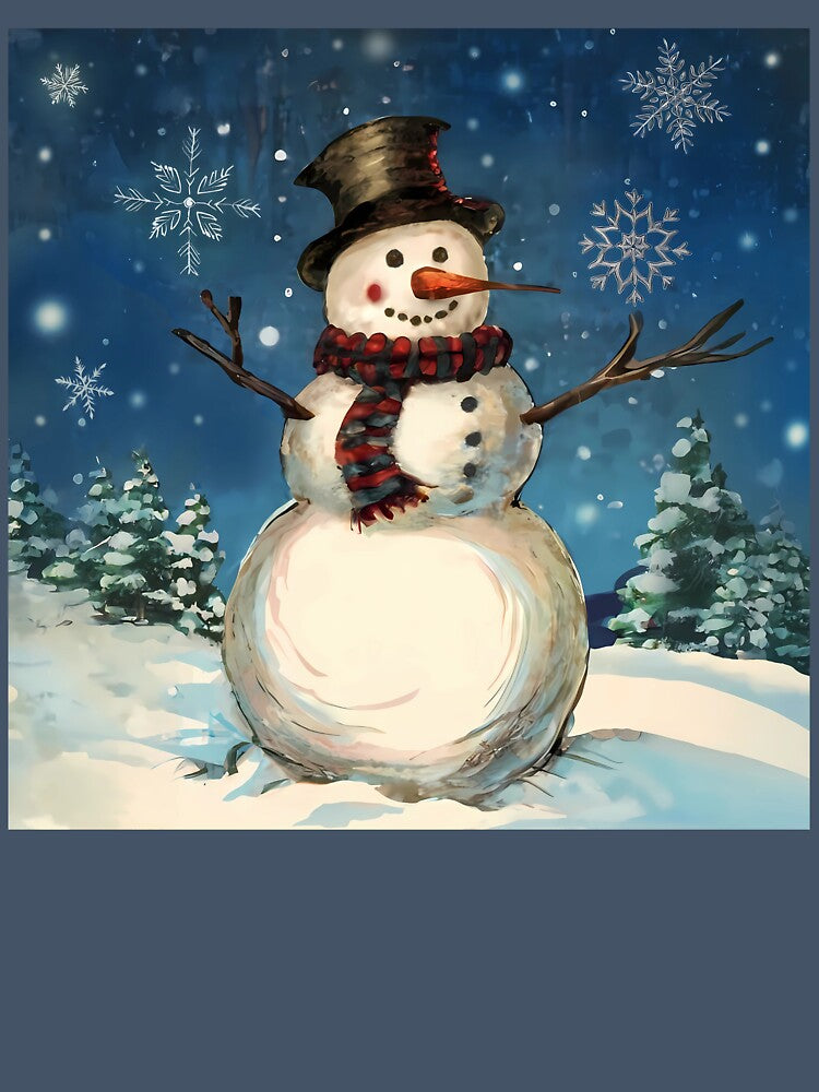 Vintage Snowman among snowflakes by EmeraldeaDesign