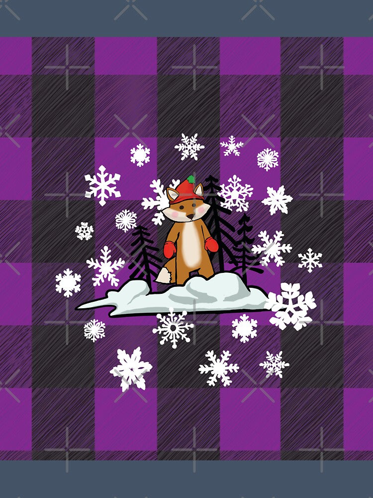 Wintery Fox on Purple Plaid by ScribbledToad