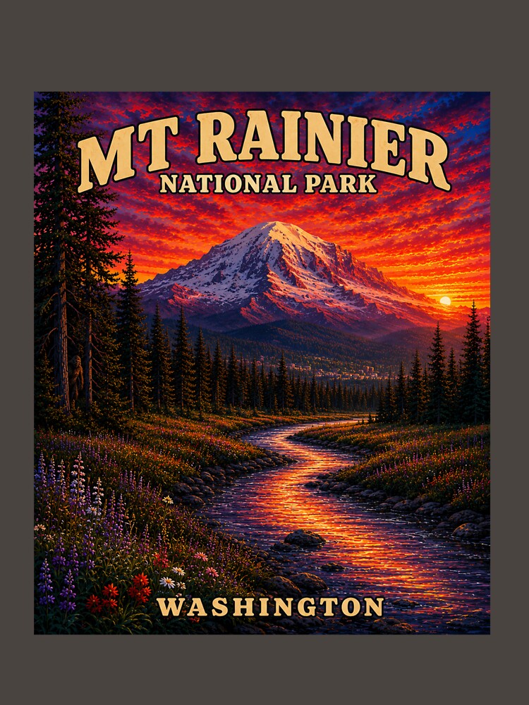 Mt. Rainier National Park Sunset | Hidden Bigfoot | Washington by Swanny's Custom T-shirt and Gift Designs