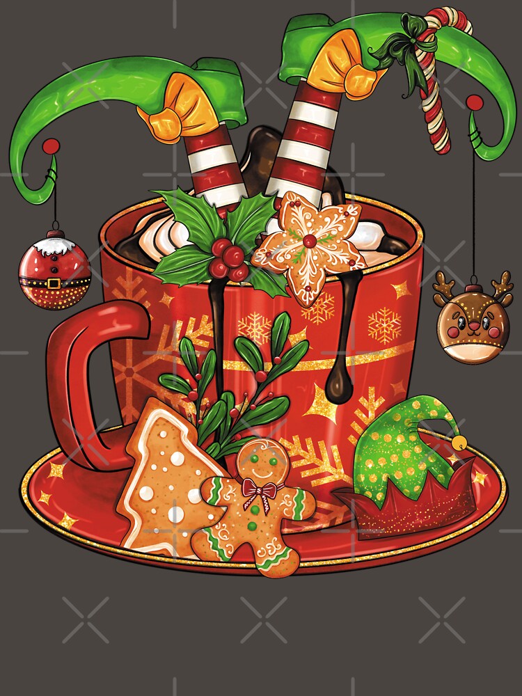 Christmas Elf Coffee Cup With Cookie, Cute Elf Coffee Cup’s Christmas by LunaNovaArtShop