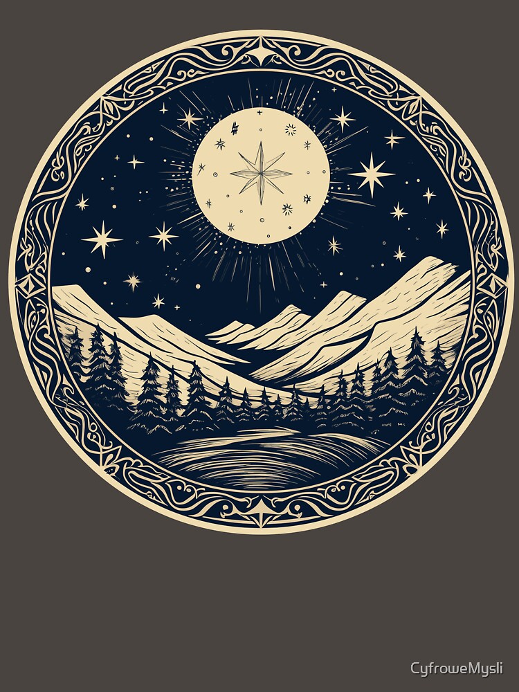 Vintage Winter Mountain Moon Landscape Design Cozy Nature Gift by CyfroweMysli