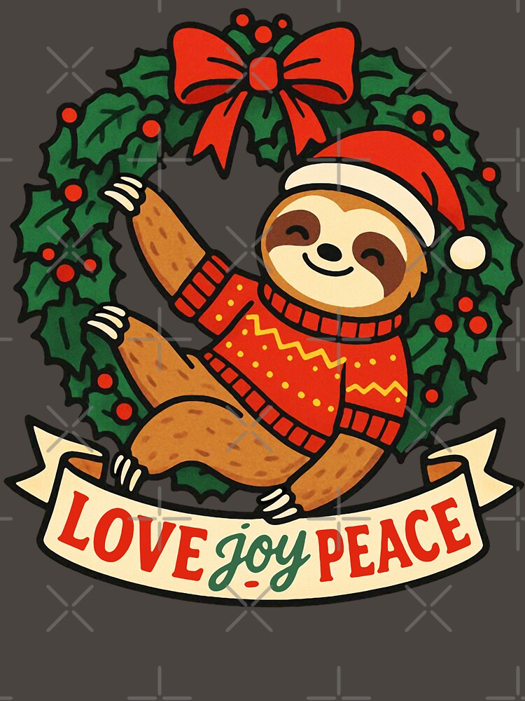 Love Joy Peace Sloth Christmas Wreath by plushism