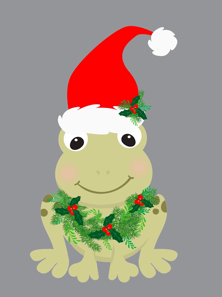 Christmas Frog Wearing Santa Hat and Wreath by Cedarrue