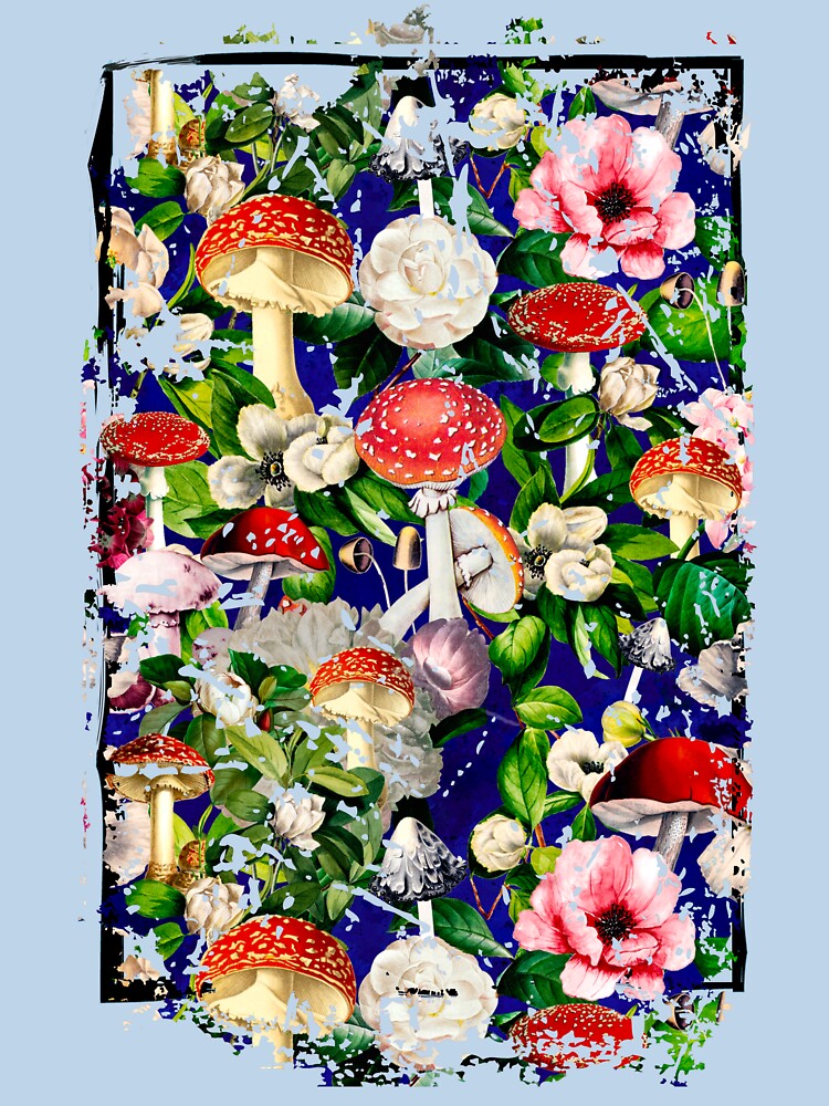 Vintage mushrooms floral garden, shrooms and fungi, botanical pattern, mushrooms illustration, seamless pattern, blue pattern trendy by ZeinabTaha