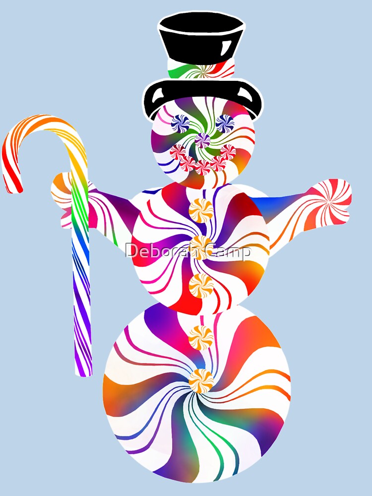 Rainbow Peppermint Snowman with Candy Cane by Deborah Camp