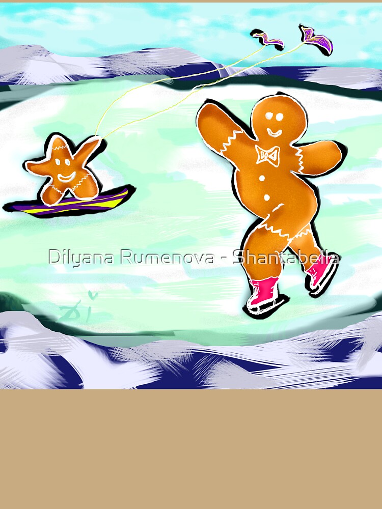 Funny gingerbread cookies skating on ice playground by Dilyana Rumenova - Shantabella