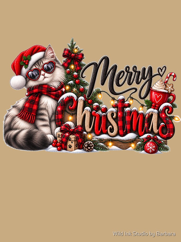 Cute Christmas Cat Cozy Holiday Design by Wild Ink Studio by Barbara