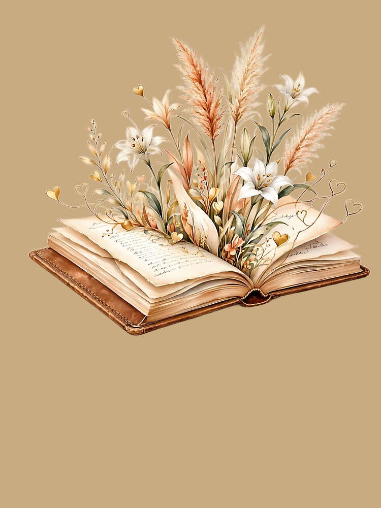 Vintage Storybook with Flying Gold Hearts and Lilies by CraftyValley