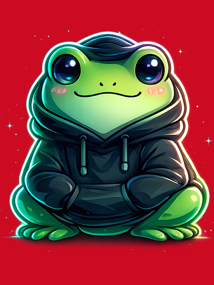 Just Vibing Neon Frog – Cute Cyber Aesthetic Frog in Hoodie by Culture Atlas