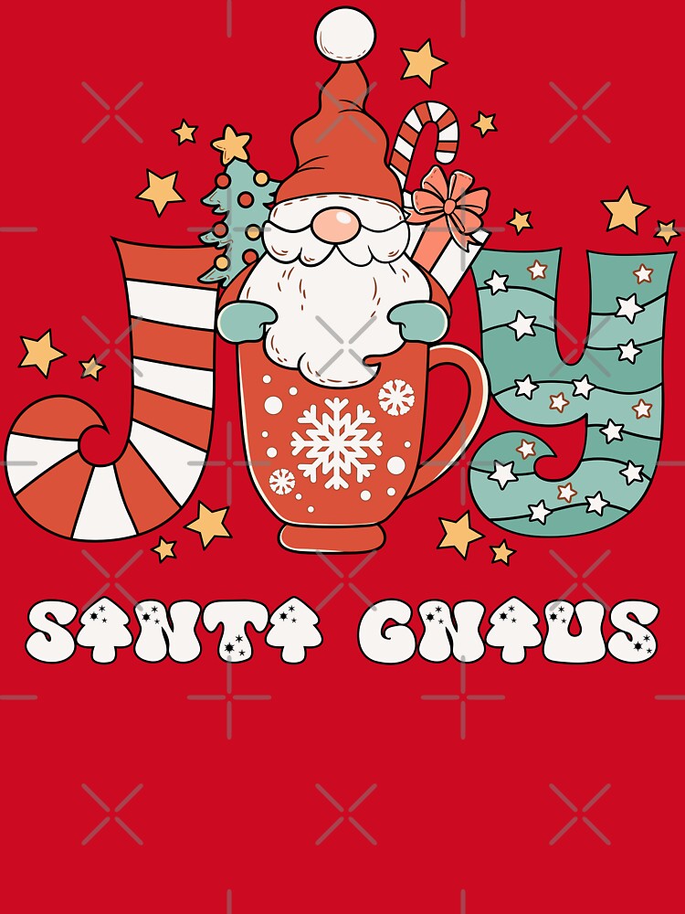 Joy Santa Gnaus - Cute Santa Gnome Inside a Christmas Mug (Black Outline and White Text Design) by Spiprinto
