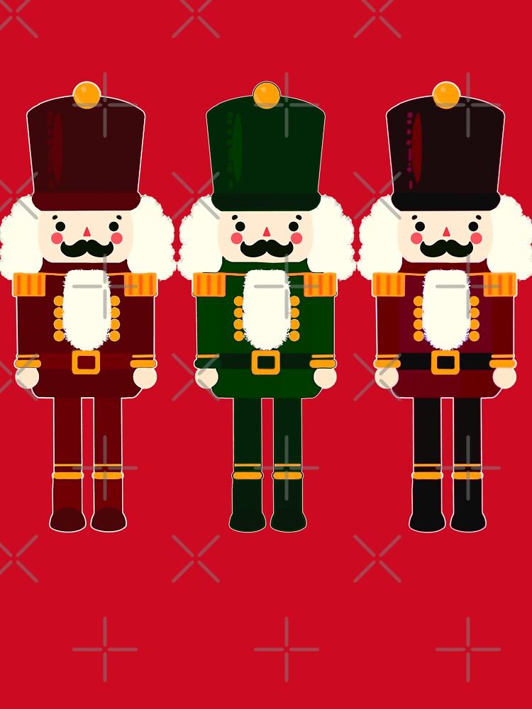 Dark Red and Green Nutcracker Trio - Christmas Nutcracker Toy Soldiers - Graphic Art Illustration - White Background by Star-Fragment