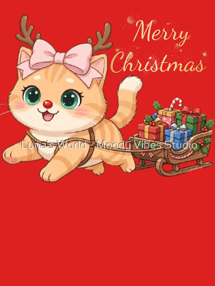 Merry Christmas Reindeer Cat Sleigh by Luna's World - Moody Vibes Studio