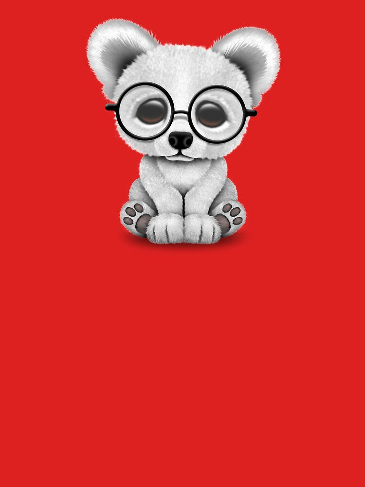 Cute Polar Bear Cub with Eye Glasses on Red by JeffBartels