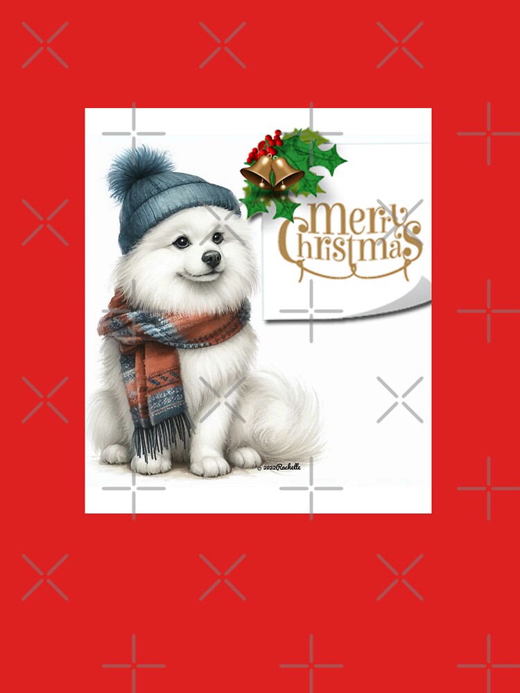 Cute White Dog in Scarf & Hat Wshing Merry Christmas Painting by Yogibear & Rachelle