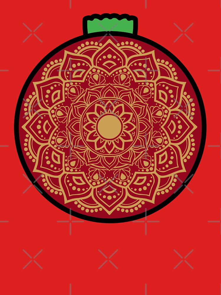 Ethnic Gold red Christmas mandala floral holiday greetings ornament by DivineMandala