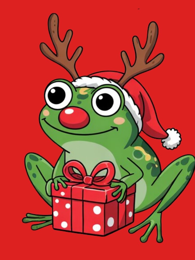 Cute Santa Frog Reindeer Amphibian with Christmas gift by Designorado