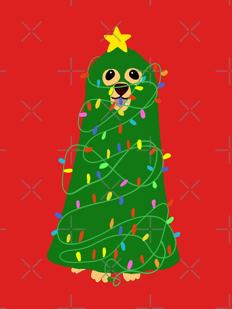 Golden Christmas doggy disguise as Christmas tree by Mermaidssparkle
