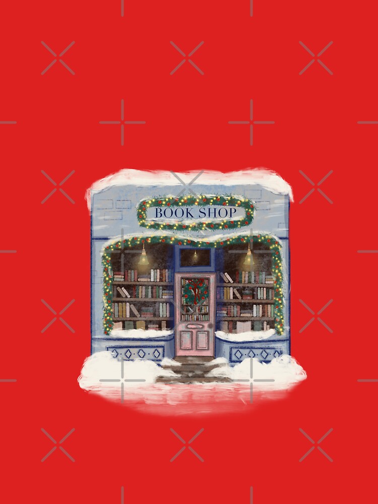 Cozy winter bookshop illustration by Guelzem