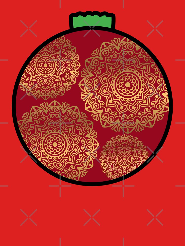 Festive Glitter Gold red Christmas mandala floral holiday greetings ornament by DivineMandala