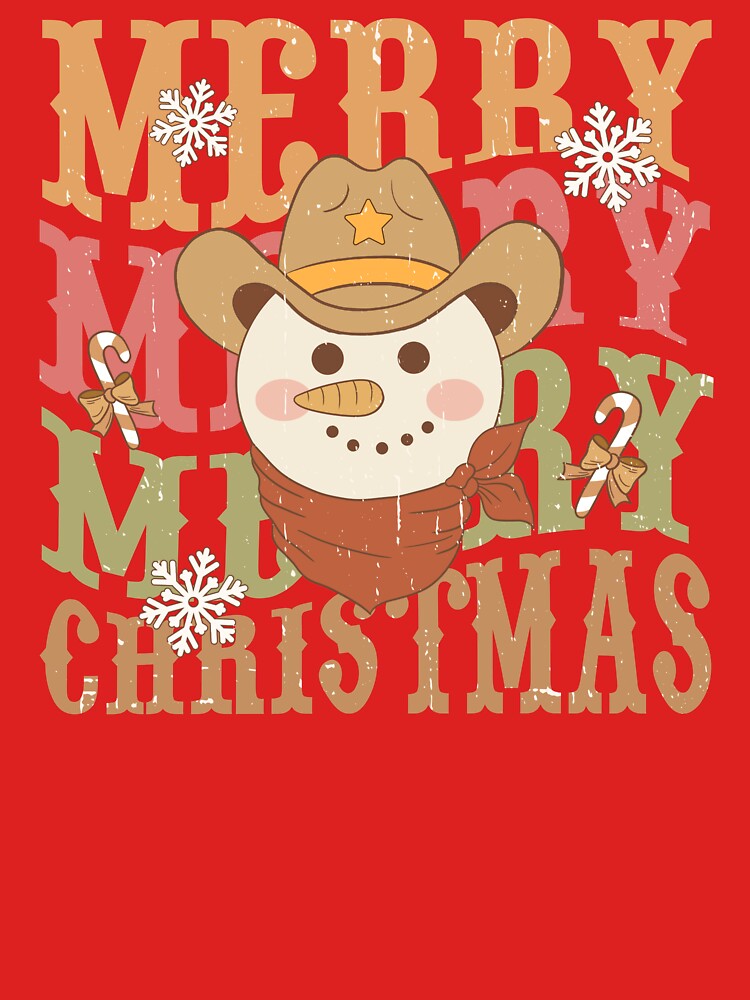 Country Snowman Cowboy Merry Merry Merry Christmas by ArtMeetsPizza