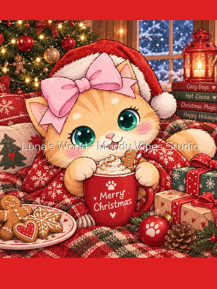 Merry Christmas Cozy Cat With Hot Cocoa by Luna's World - Moody Vibes Studio