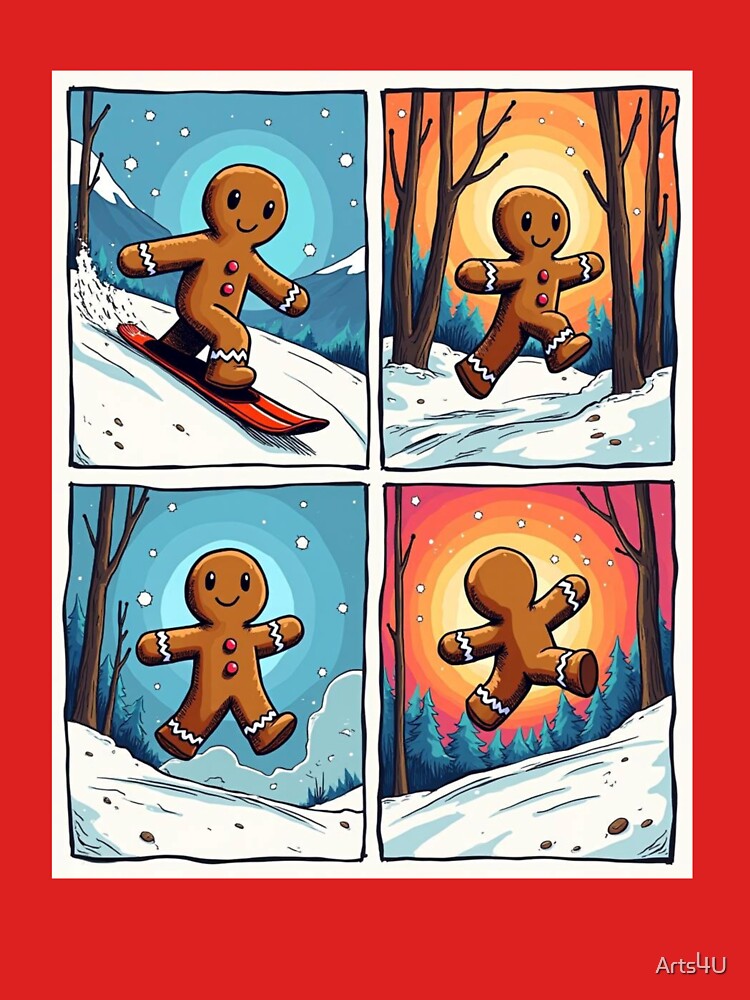 GINGERBREAD MAN DOING WINTER HIKING SKIING OUTDOOR ACTIVITIES by Arts4U