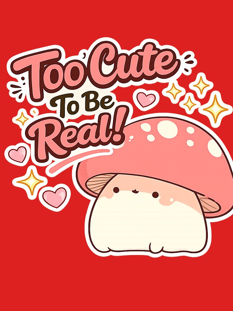 Too Cute To Be Real Kawaii Mushroom Sticker | Adorable Pink Mushroom Cartoon by sumodesign