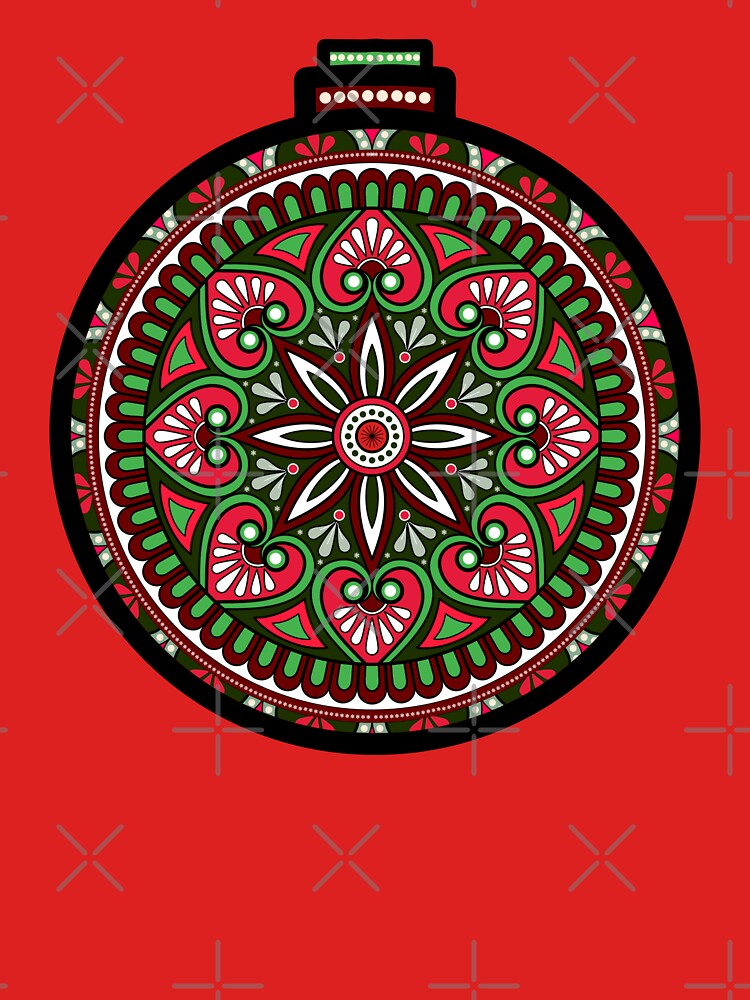 Red green Christmas mandala floral holiday greetings ornament by DivineMandala