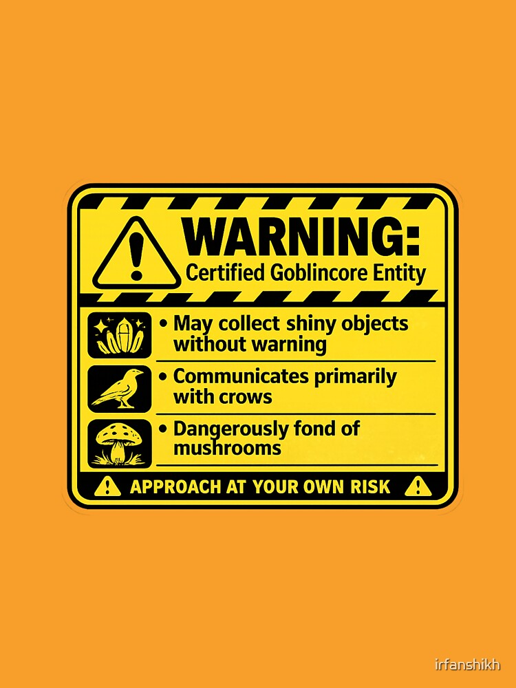 Warning Certified Goblincore Entity – Funny Caution Label Humor Art | Goblincore Humor Sticker Gift by irfanshikh
