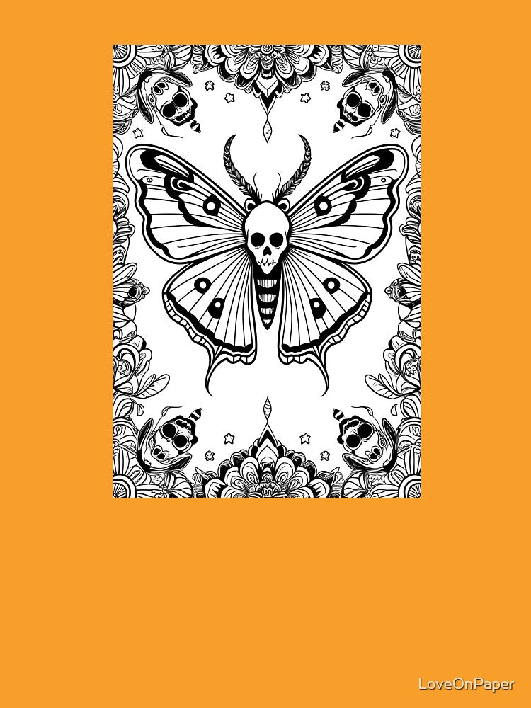 Skull Moth Design in Black and White by LoveOnPaper