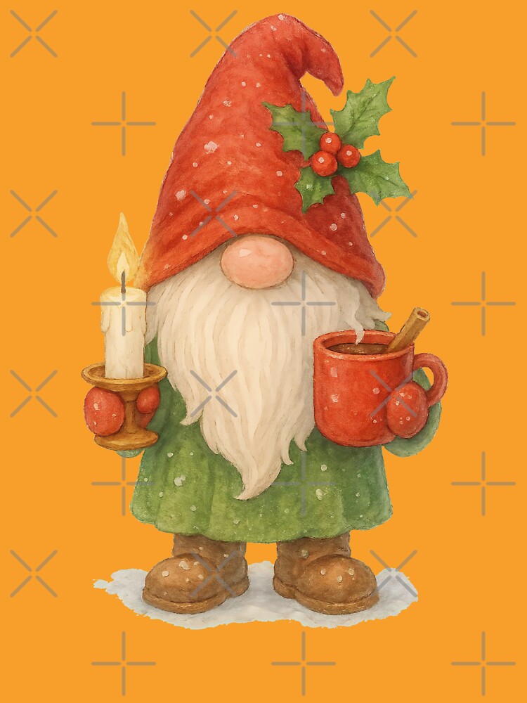 Christmas Gnome with Candle and Cocoa Holiday Winter Design by Victor Shadehorn