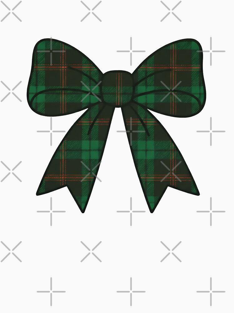 Cute Green Plaid Bow – Cozy Christmas Illustration by The High Hippo