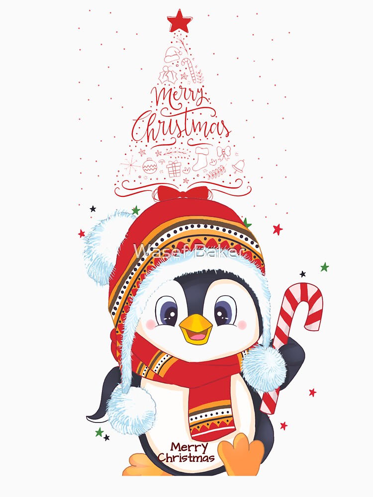 merry christmas penguin Classic T-Shirt by Wasef Baker