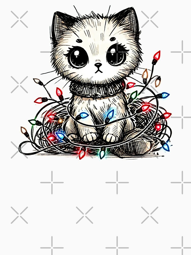 Funny Cat Face Christmas lights Gift Kitten Feline Funny Cat Christmas Pj by Teemaniac