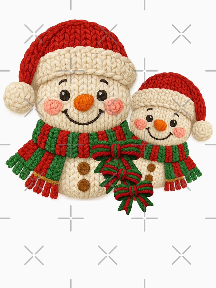 Cute Knitted Snowman Couple – Cozy Faux Yarn Christmas Holiday Illustration by Cute Kawaii Studio