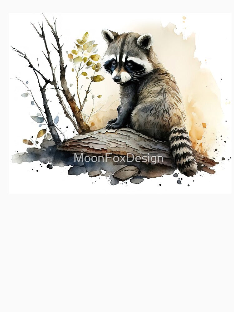 Watercolor Cute Baby Raccoon, Sitting Happy Raccoon Cub by MoonFoxDesign