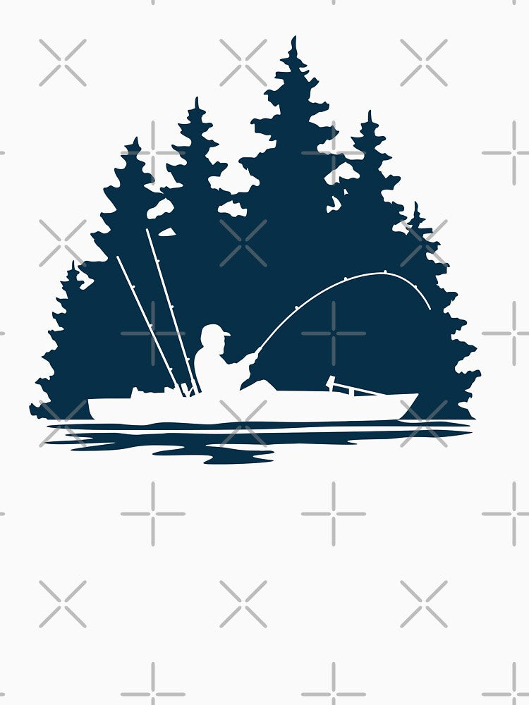 Kayak Fisherman Rural Forest Scene with Navy Blue Background by Sam Morrison