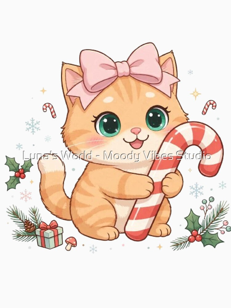 Cute Candy Cane Christmas Ginger Cat by Luna's World - Moody Vibes Studio
