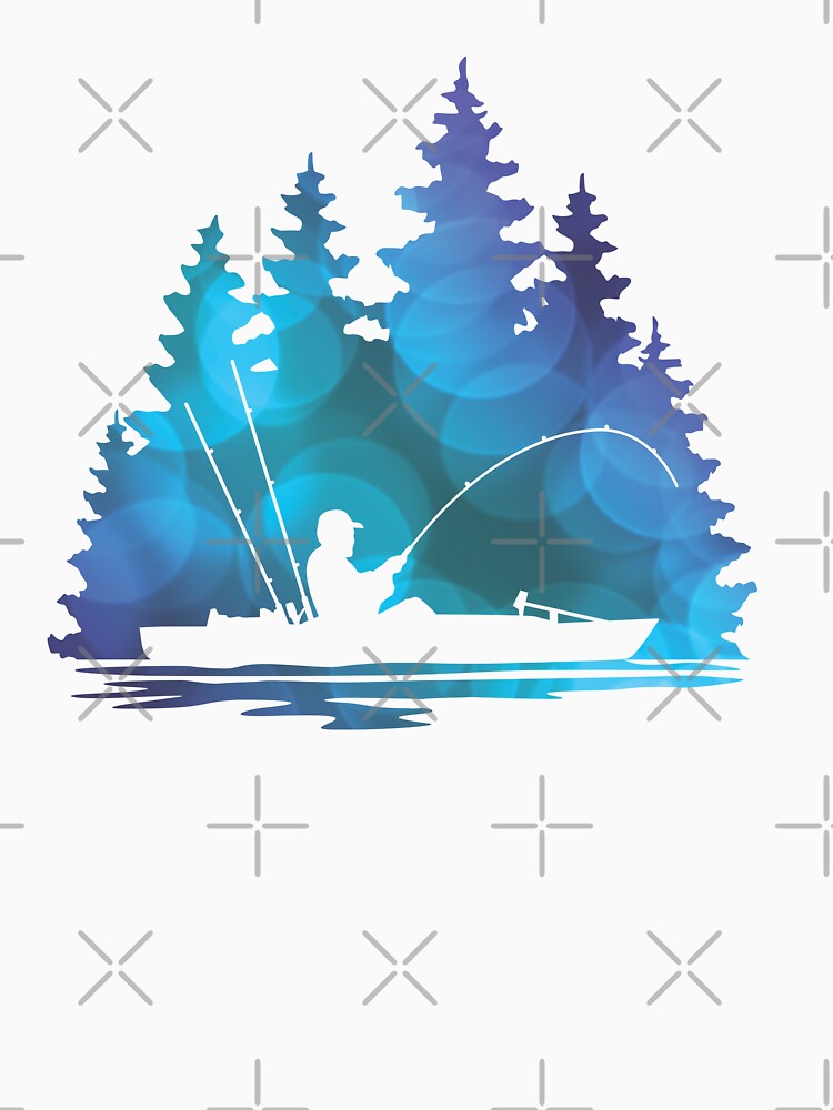 Kayak Fisherman Lake Scene With Blue Abstract Background by Sam Morrison
