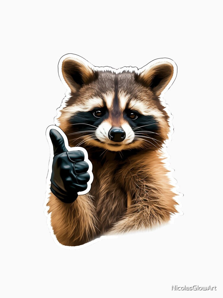 Raccoon Thumb Up | Sticker, Mug by NicolasGlowArt