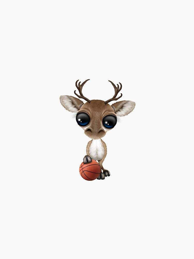 Cute Baby Reindeer Playing With Basketball by JeffBartels