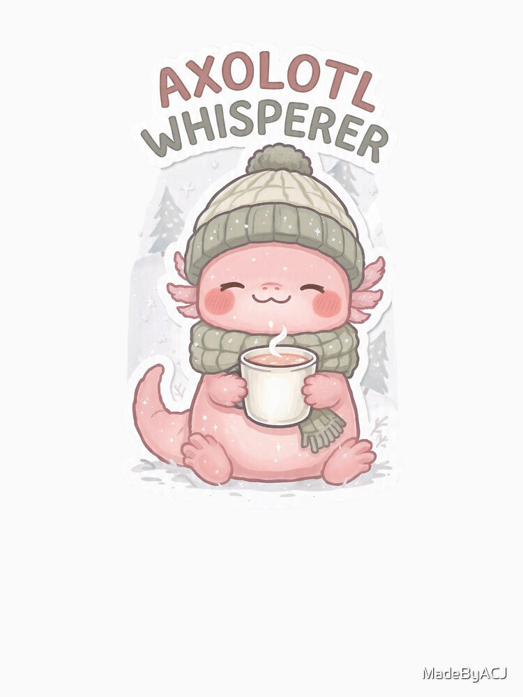 Cute Christmas Axolotl Whisperer – Cozy Kawaii Axolotl Holiday Illustration – Festive Animal Lover Gift by MadeByACJ