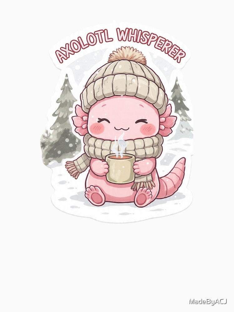Kawaii Cozy Axolotl Christmas – Cute Pink Axolotl Winter Art – Holiday Amphibian Lover Design by MadeByACJ