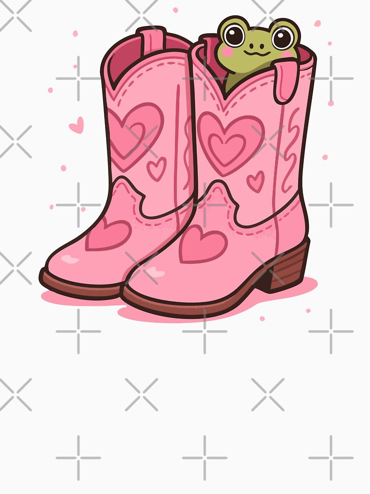 Cute Frog in Pink Cowgirl Boots – Playful Clean Girl Aesthetic by Print-Zoo
