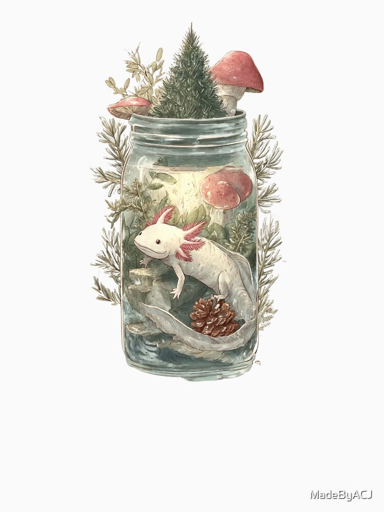 Festive Axolotl in Mason Jar Forest – Cute Woodland Holiday Design by MadeByACJ