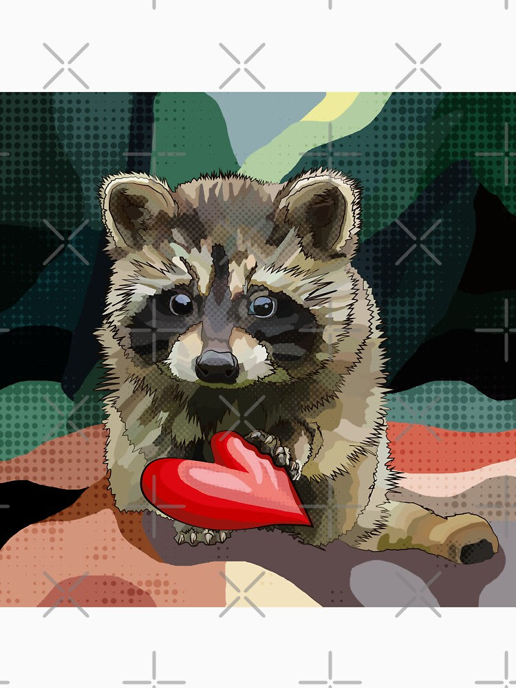 Romantic Raccoon with heart by BeeFoxTree colourful background by BeeFoxTree