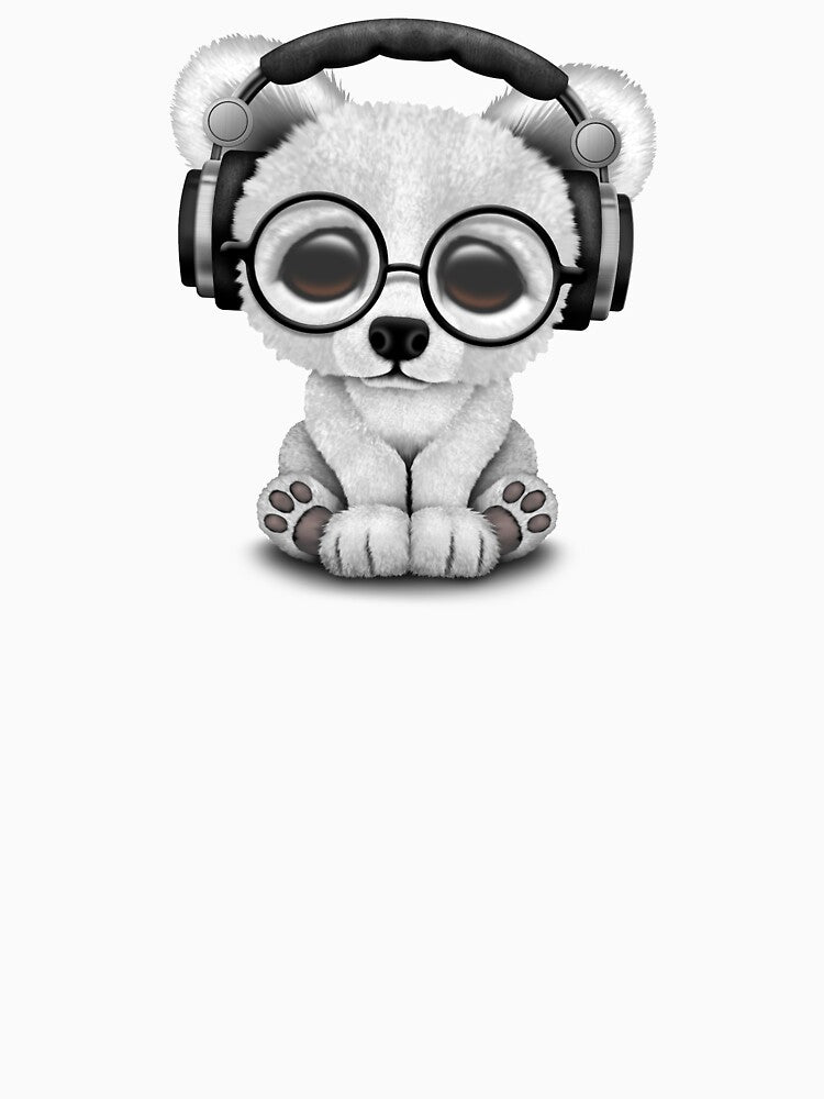 Blue Baby Polar Bear Dj Wearing Headphones by JeffBartels